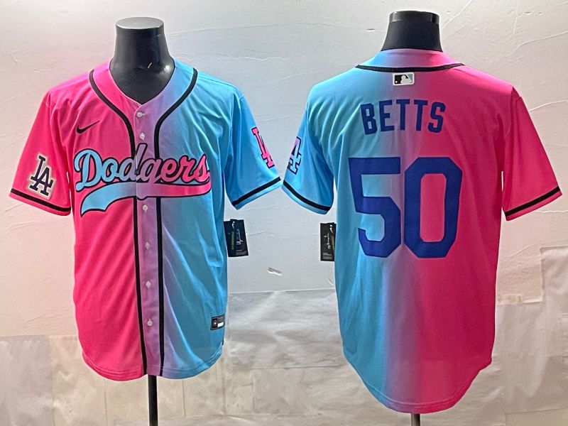 Men Los Angeles Dodgers #50 Betts Blue pink Game 2025 Nike MLB Jersey style 008